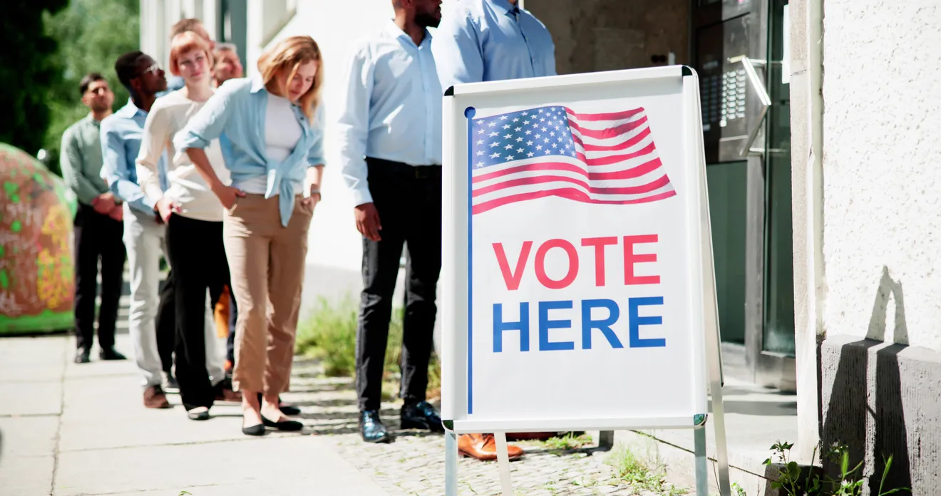 Voters waiting in line to cast their ballots